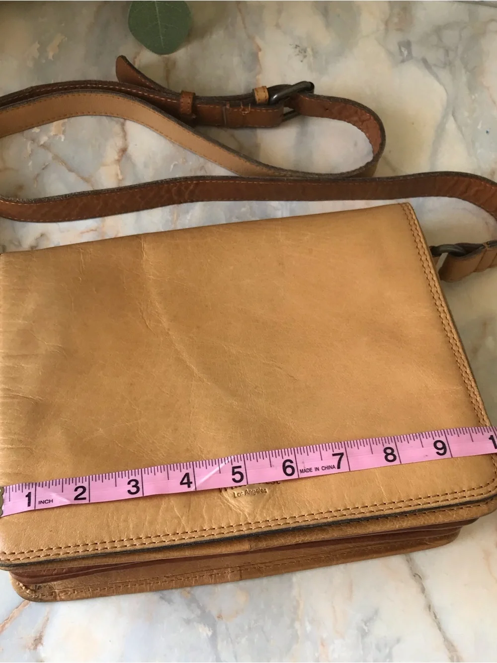 Wild West Los Angles Flap Leather Messenger Crossbody Bag Tan Plaid Lining